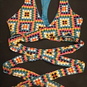 Strange Bikinis Geometric Patterned Wrap Swimsuit Top